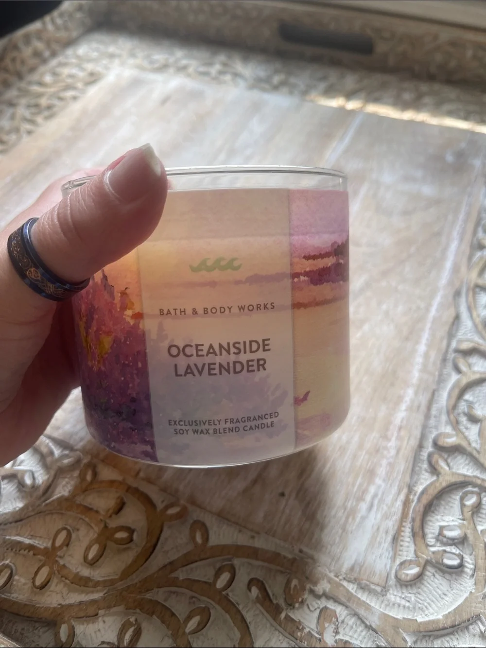 Bath & Body Works Oceanside Lavender Candle - Lavender, Pink, Cream